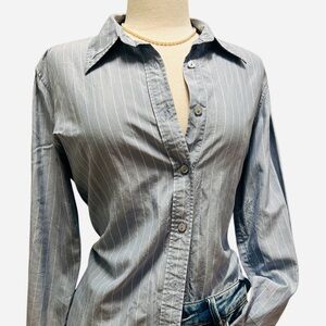 Light Blue & White 75% silk Button-Up Blouse
